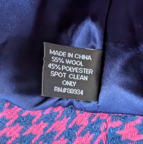 Pink and Blue Houndstooth Hat Wool Blend - Picture 7 of 7